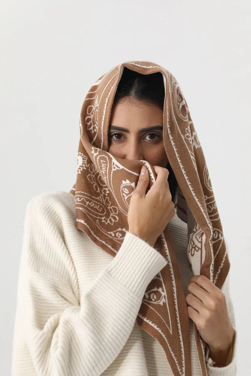Paisley Knit Triangle Scarf Multi Wear Head Wrap 🧶🍂 Leto Collection