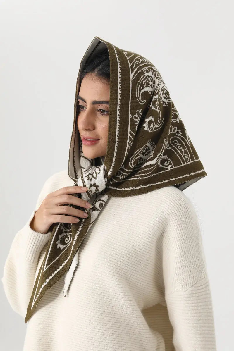 Paisley Knit Triangle Scarf Multi Wear Head Wrap 🧶🍂 Leto Collection