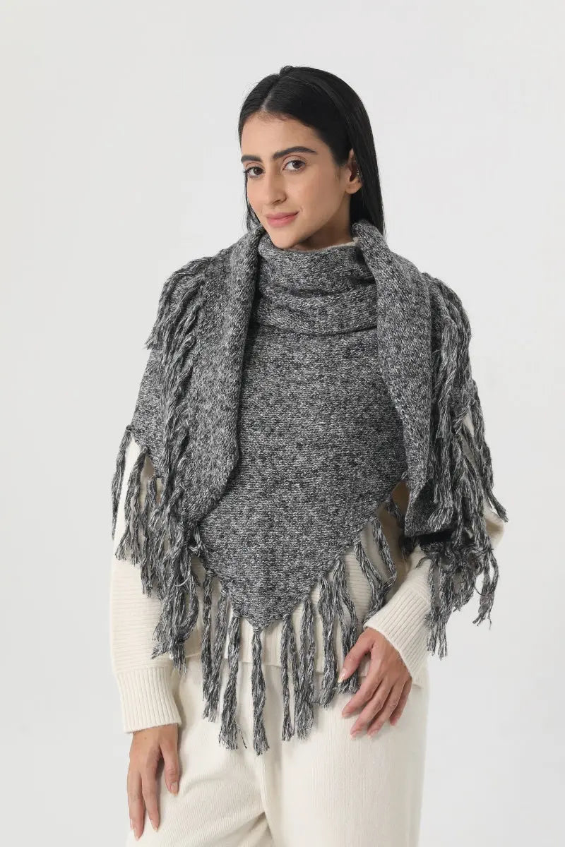 Fringed Knit Triangle Shawl Multi Wear Wrap Scarf 🧶🍂 Leto Collection