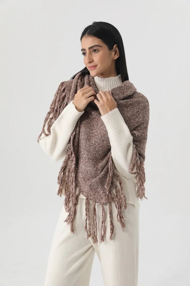 Fringed Knit Triangle Shawl Multi Wear Wrap Scarf 🧶🍂 Leto Collection