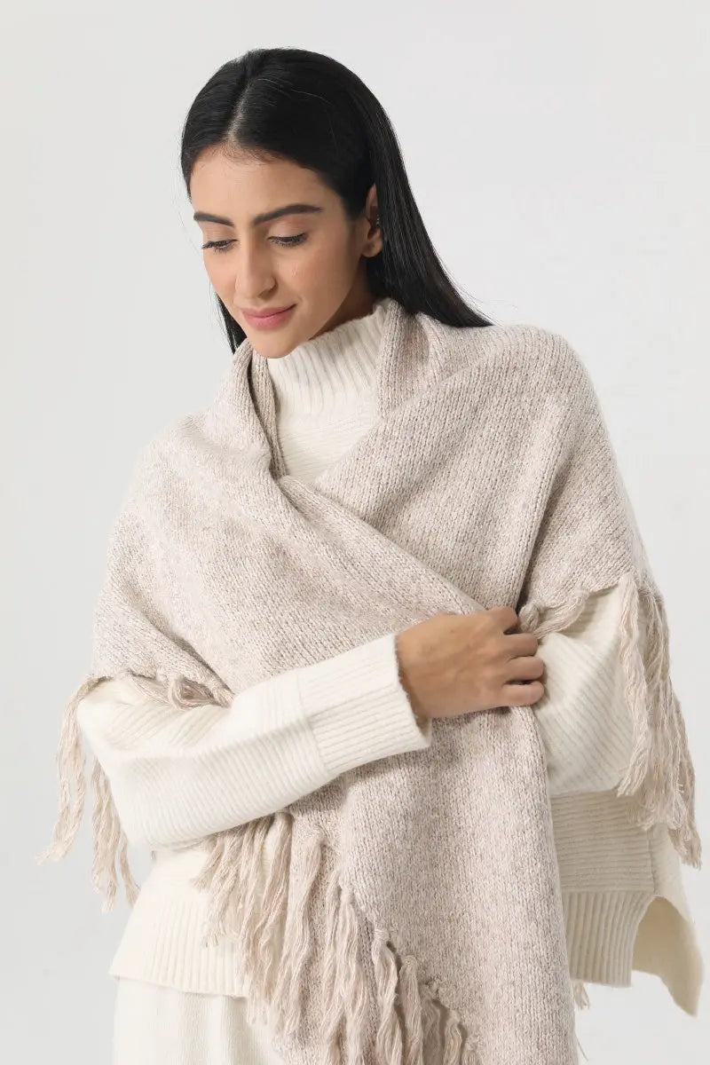 Fringed Knit Triangle Shawl Multi Wear Wrap Scarf 🧶🍂 Leto Collection