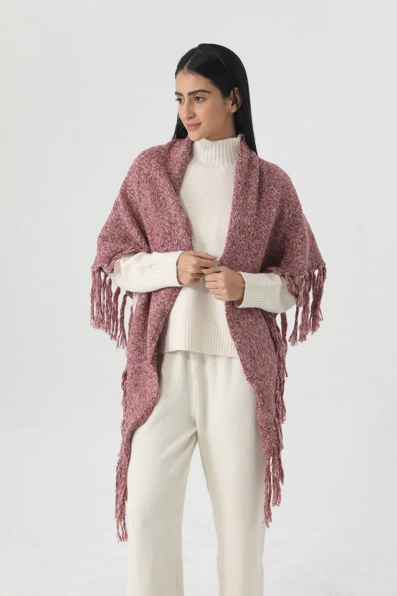 Fringed Knit Triangle Shawl Multi Wear Wrap Scarf 🧶🍂 Leto Collection