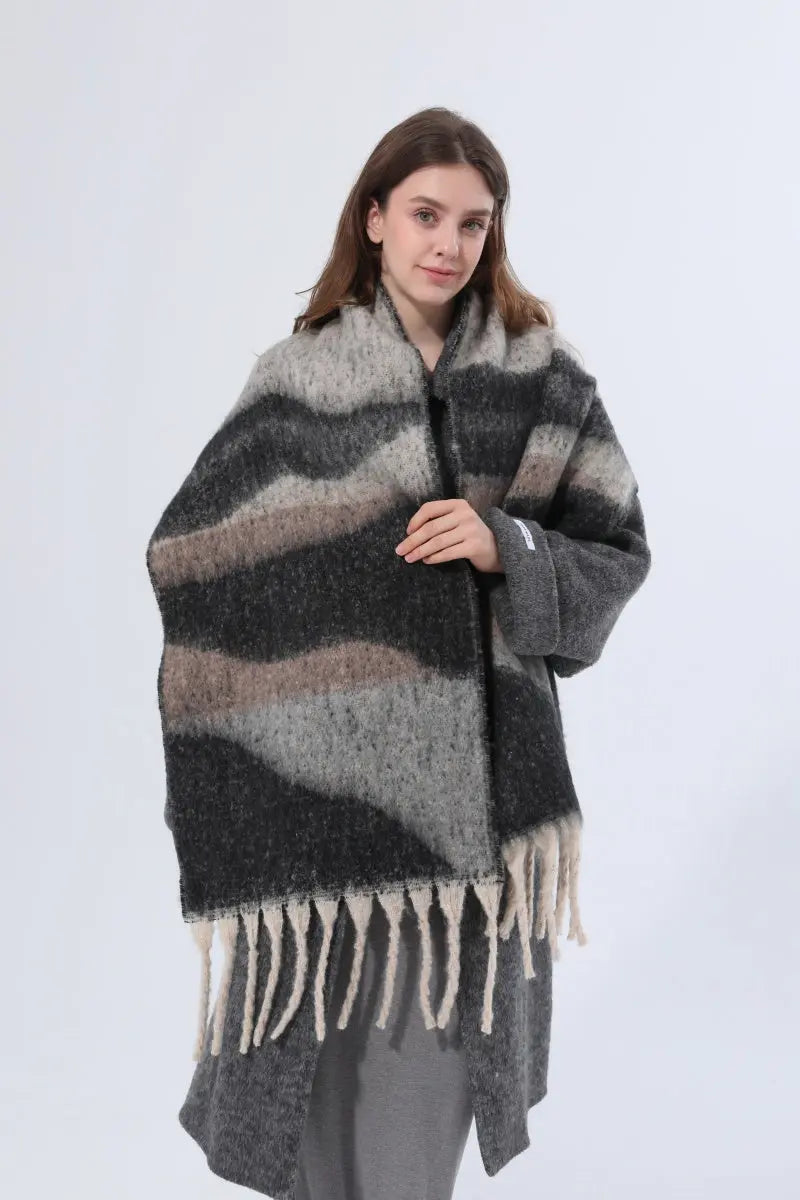 Thick Gradient Stripe Tassel Women Warm Scarf Leto Collection