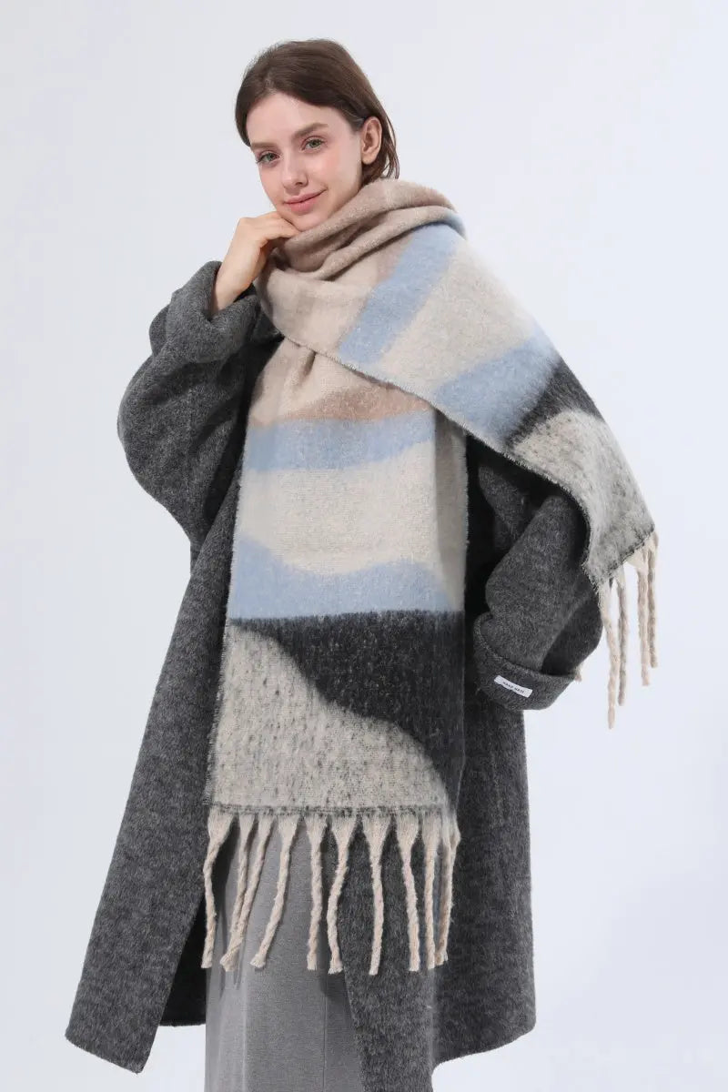 Thick Gradient Stripe Tassel Women Warm Scarf Leto Collection