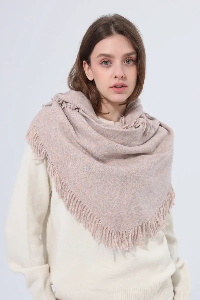 Women Warm Knit Triangle Shawl Frayed Edge Multi‑Use Scarf Leto Collection