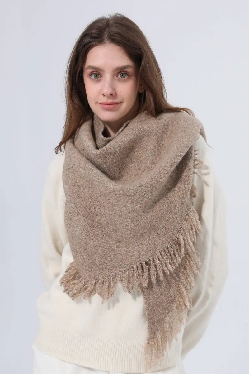 Women Warm Knit Triangle Shawl Frayed Edge Multi‑Use Scarf Leto Collection