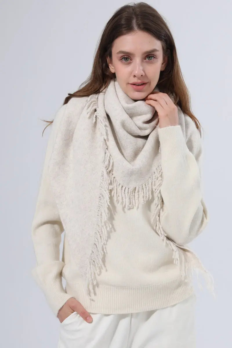 Women Warm Knit Triangle Shawl Frayed Edge Multi‑Use Scarf Leto Collection
