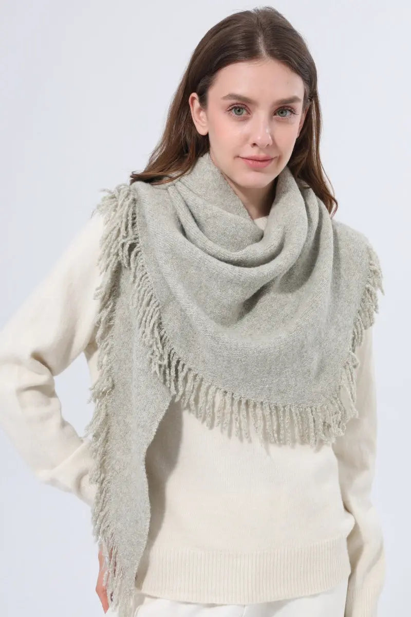 Women Warm Knit Triangle Shawl Frayed Edge Multi‑Use Scarf Leto Collection