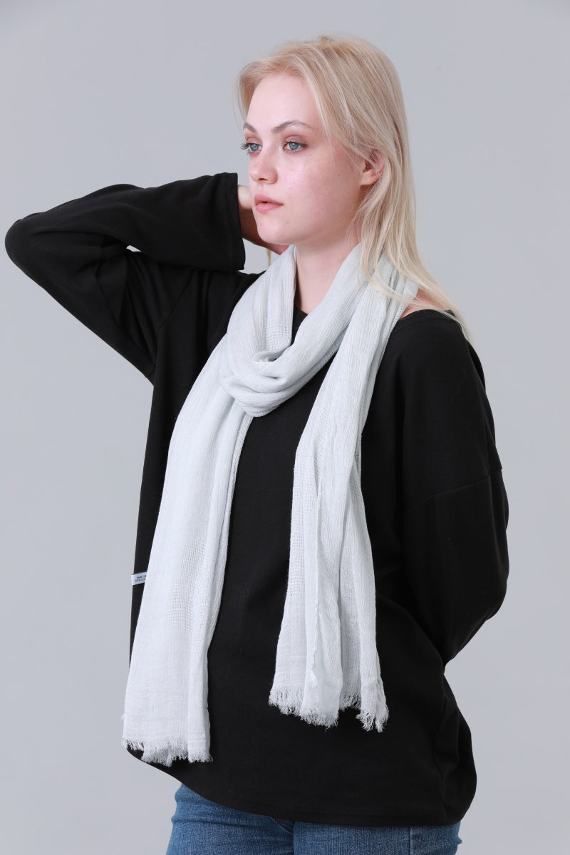 Solid Crinkle Fringe Women Long Scarf Leto Collection