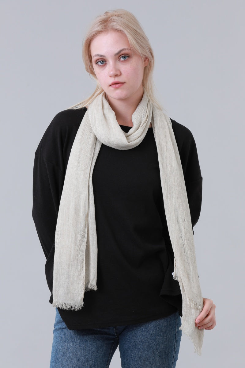 Solid Crinkle Fringe Women Long Scarf Leto Collection