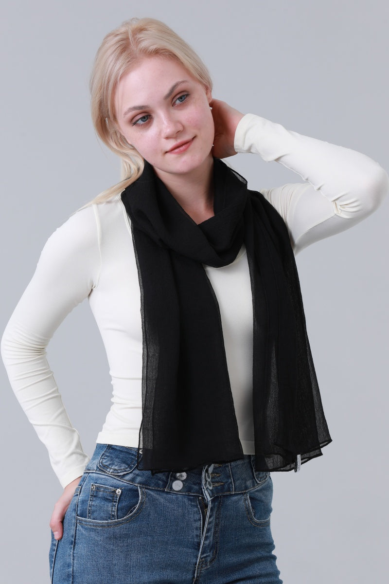 Solid Crinkle Texture Lightweight Long Neck Scarf for Women Leto Collection