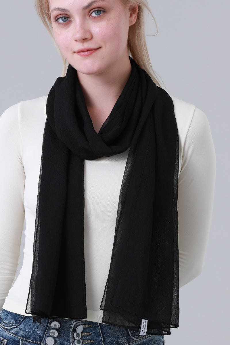 Solid Crinkle Texture Lightweight Long Neck Scarf for Women Leto Collection