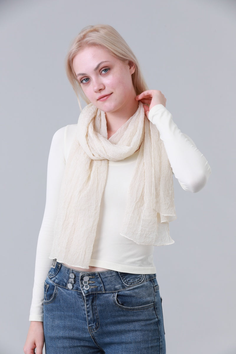 Solid Crinkle Texture Lightweight Long Neck Scarf for Women Leto Collection