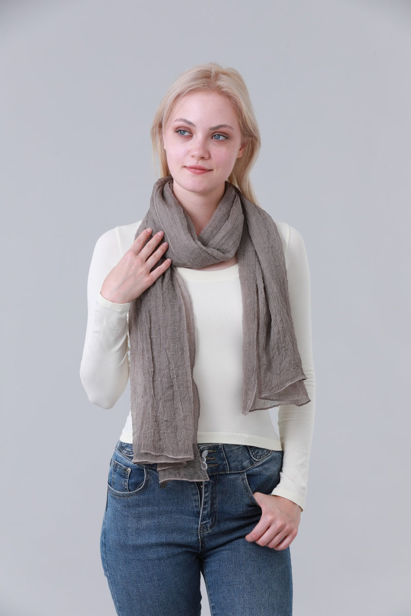 Solid Crinkle Texture Lightweight Long Neck Scarf for Women Leto Collection