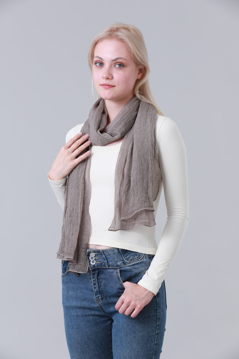 Solid Crinkle Texture Lightweight Long Neck Scarf for Women Leto Collection