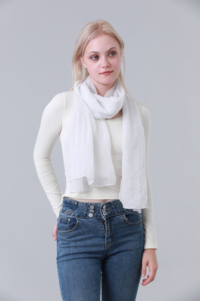 Solid Crinkle Texture Lightweight Long Neck Scarf for Women Leto Collection