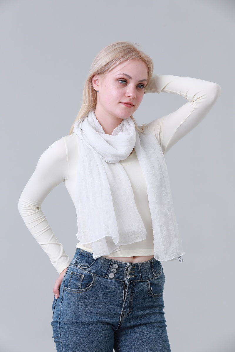 Solid Crinkle Texture Lightweight Long Neck Scarf for Women Leto Collection