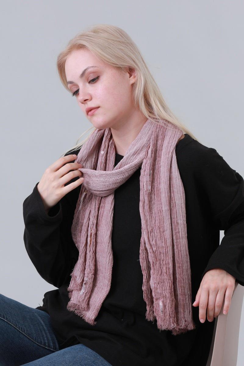 Crinkled Long Scarf for Women with Sequin Decor and Fringe Edge Leto Collection