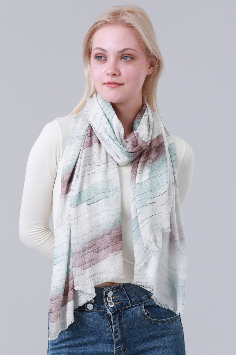 Gradient Abstract Line Print Long Scarf with Tassels for Women Leto Collection