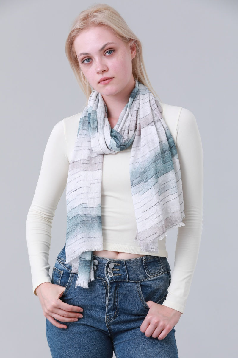 Gradient Abstract Line Print Long Scarf with Tassels for Women Leto Collection