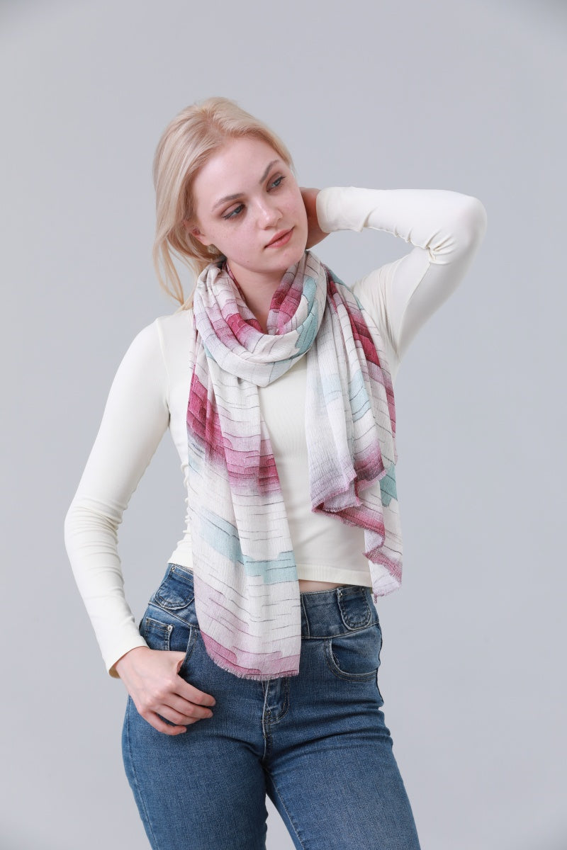 Gradient Abstract Line Print Long Scarf with Tassels for Women Leto Collection