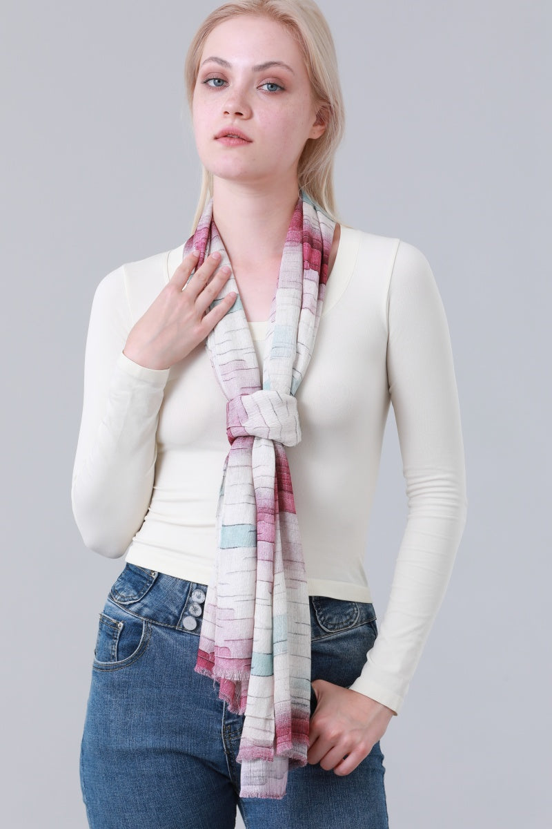 Gradient Abstract Line Print Long Scarf with Tassels for Women Leto Collection