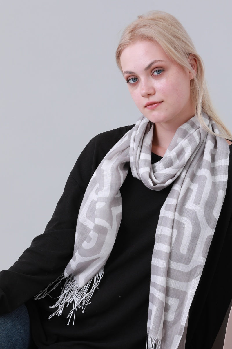 Geometric Print Long Scarf Tassel Fringe Women Shawl Wrap Leto Collection