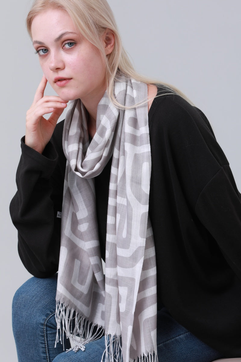 Geometric Print Long Scarf Tassel Fringe Women Shawl Wrap Leto Collection