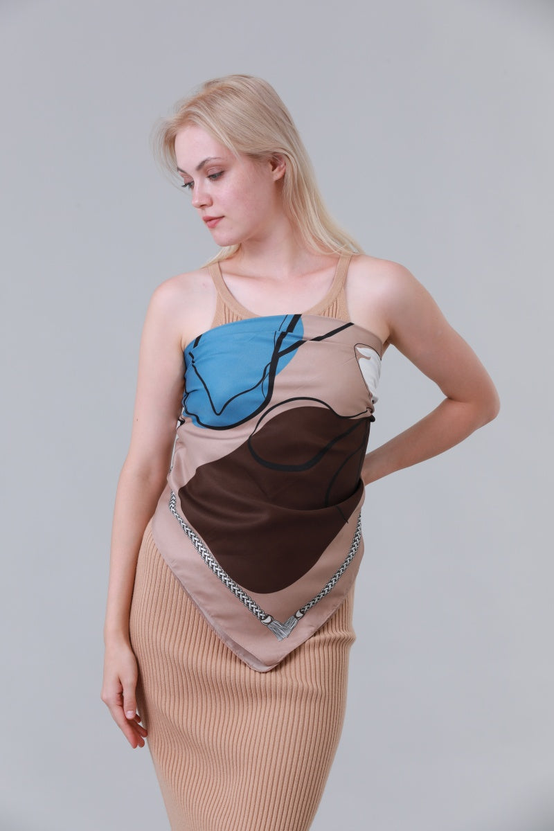 Women Square Scarf with Modern Art Print Leto Collection