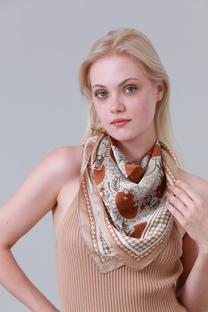 Retro Mixed Pattern Soft Satin Scarf Multi Wear Head Neck Bandana for Women Leto Collection