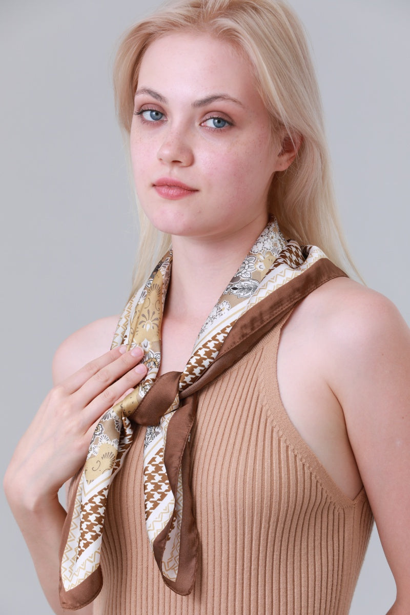 Retro Mixed Pattern Soft Satin Scarf Multi Wear Head Neck Bandana for Women Leto Collection