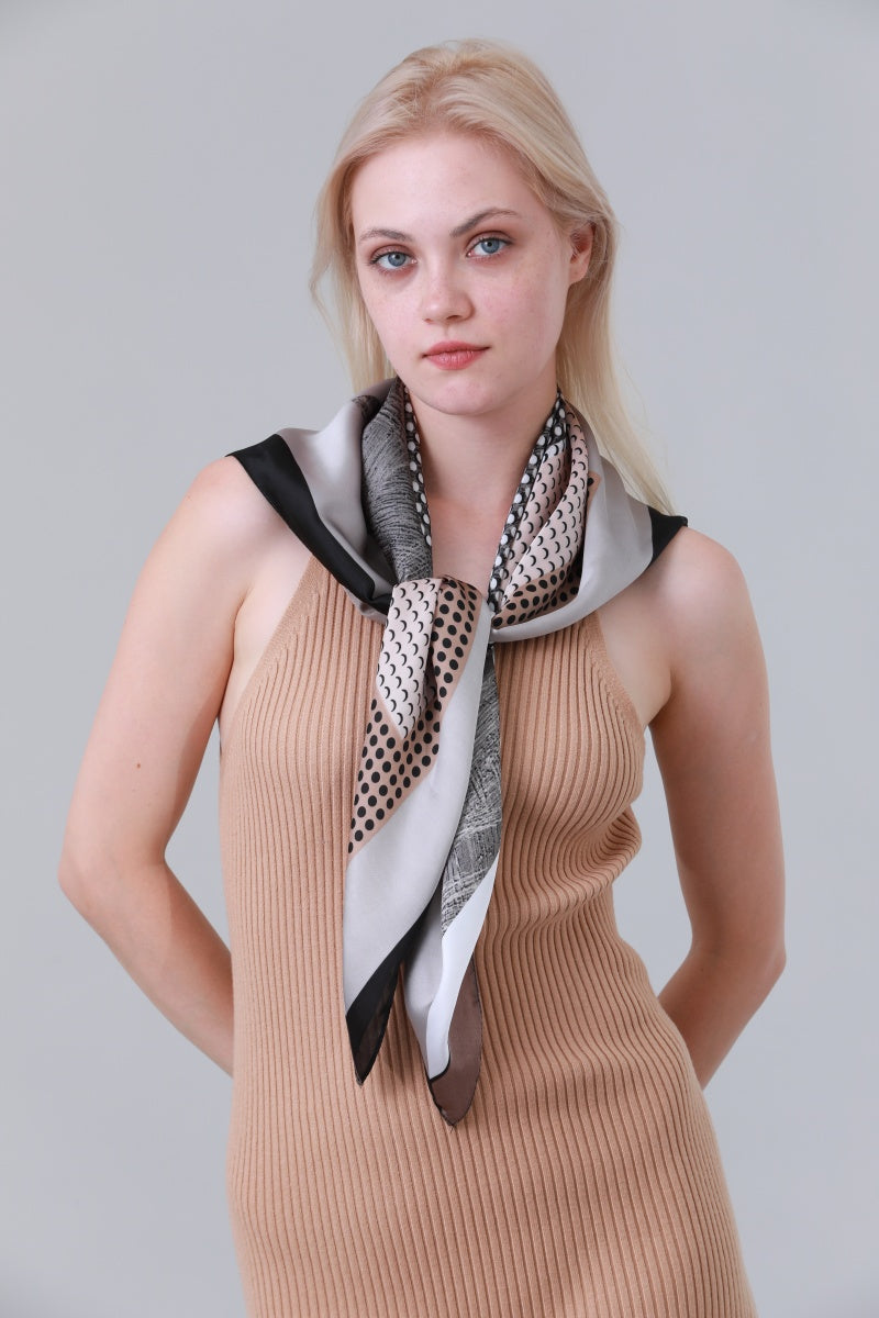 Geometric Dot Print Glossy Satin Square Scarf for Women leto-collection