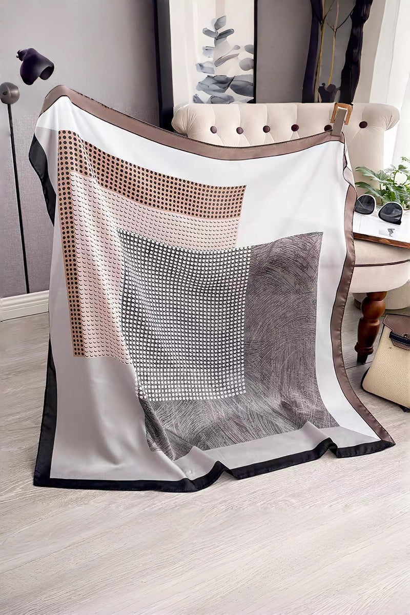 Geometric Dot Print Glossy Satin Square Scarf for Women leto-collection