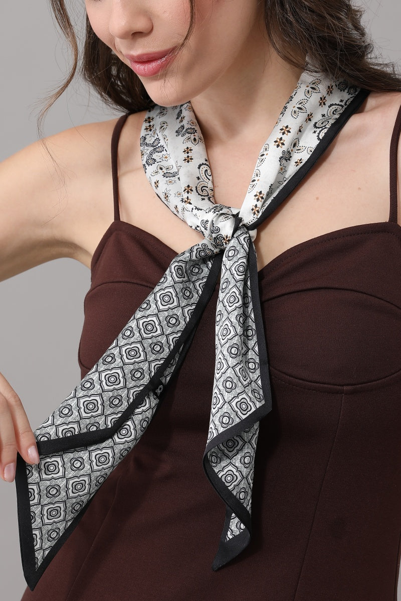Vintage Geometric Floral Satin Belt Scarf for Women Leto Collection