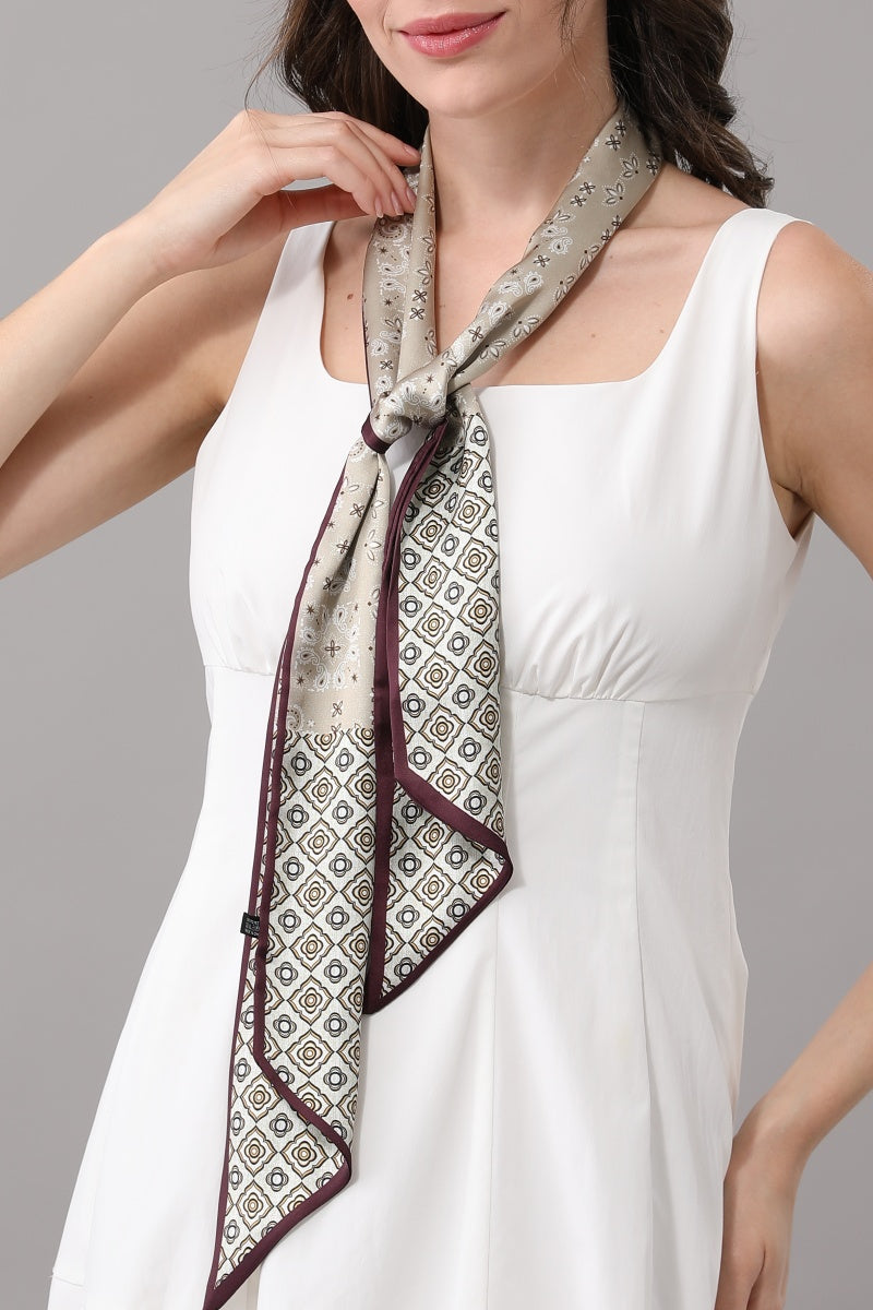 Vintage Geometric Floral Satin Belt Scarf for Women Leto Collection