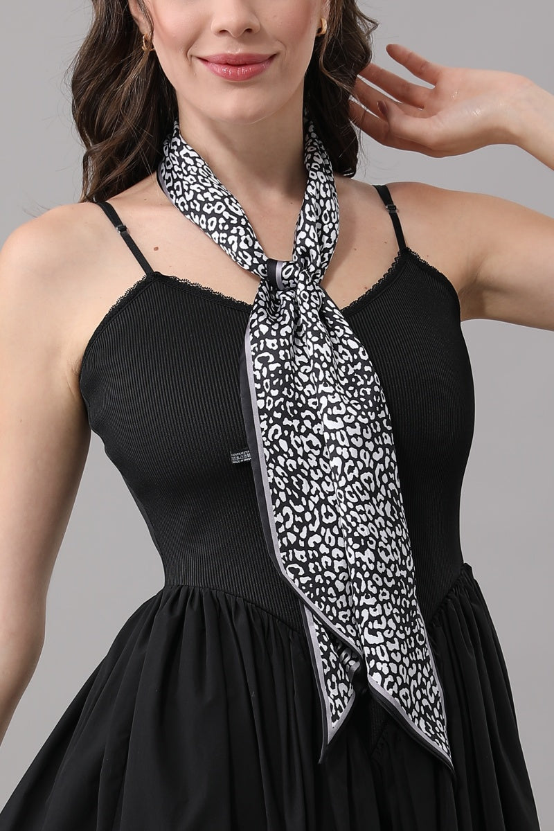 Leopard Print Skinny Satin Scarf for Women Leto Collection