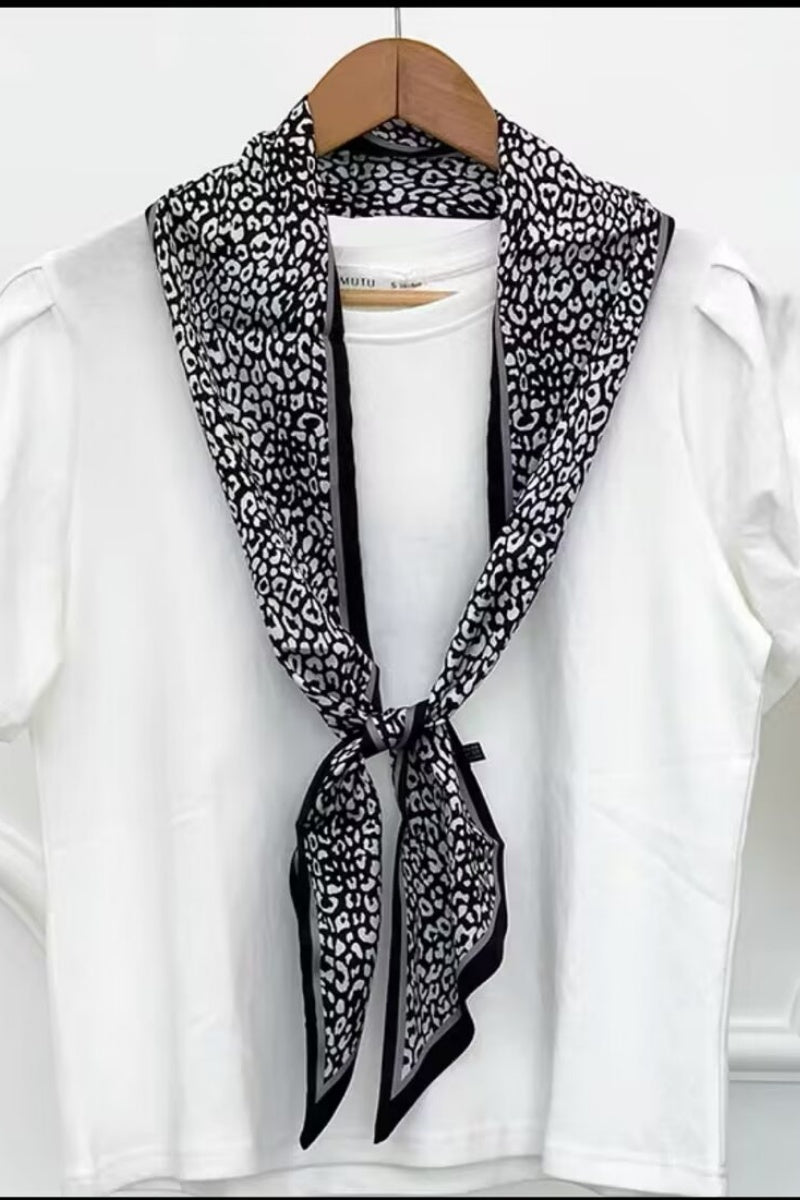 Leopard Print Skinny Satin Scarf for Women Leto Collection