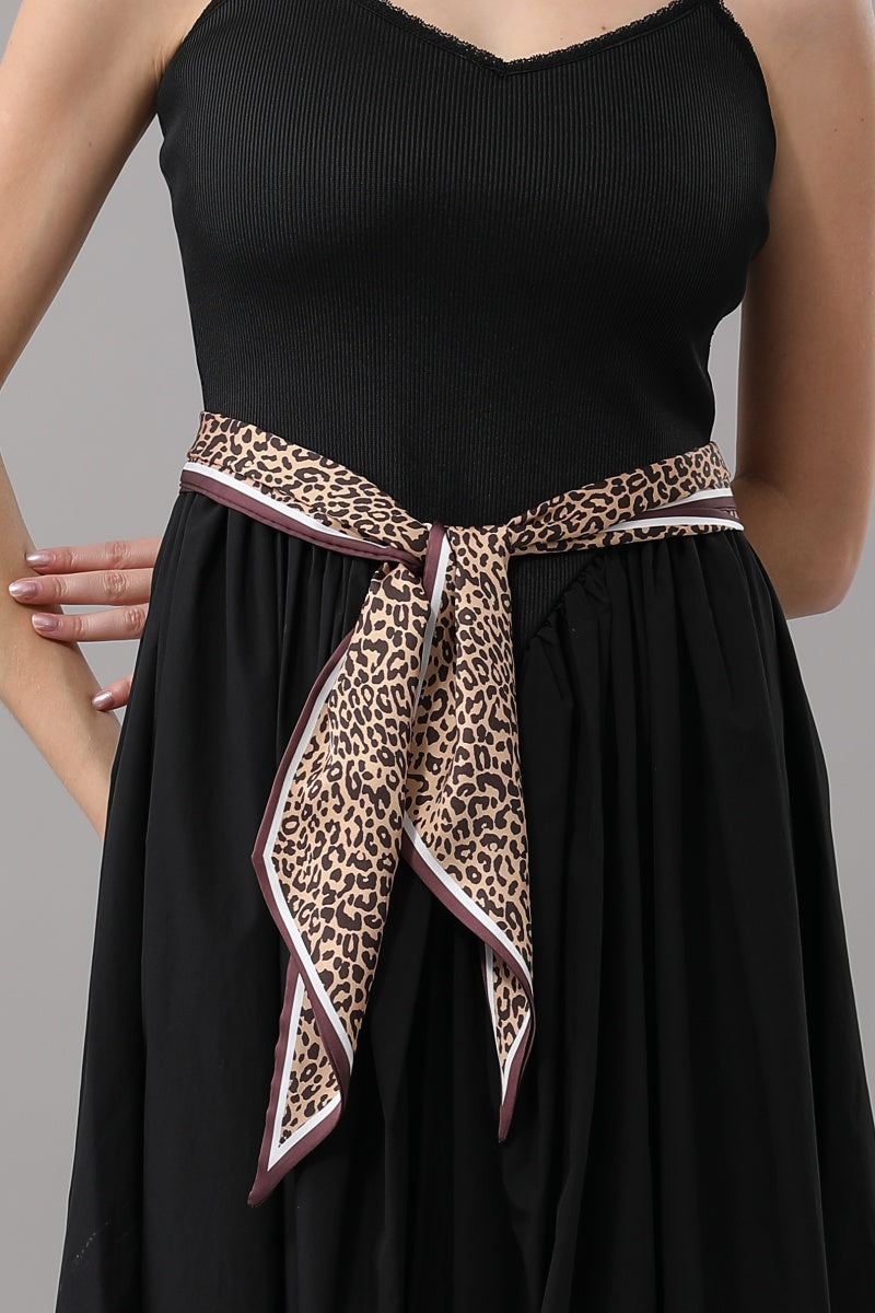 Leopard Print Skinny Satin Scarf for Women Leto Collection