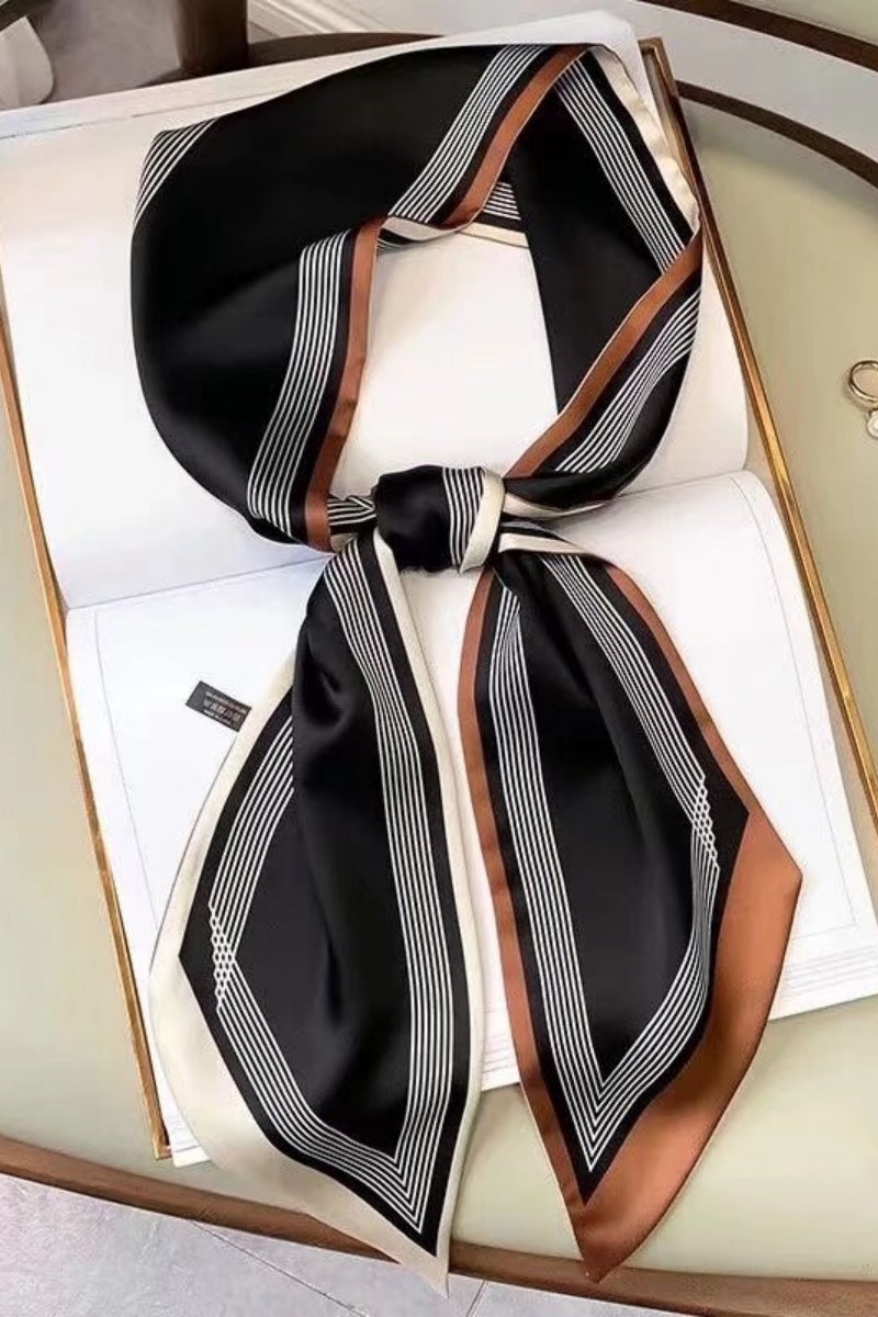 Minimal Striped Border Satin Skinny Scarf for Women Leto Collection