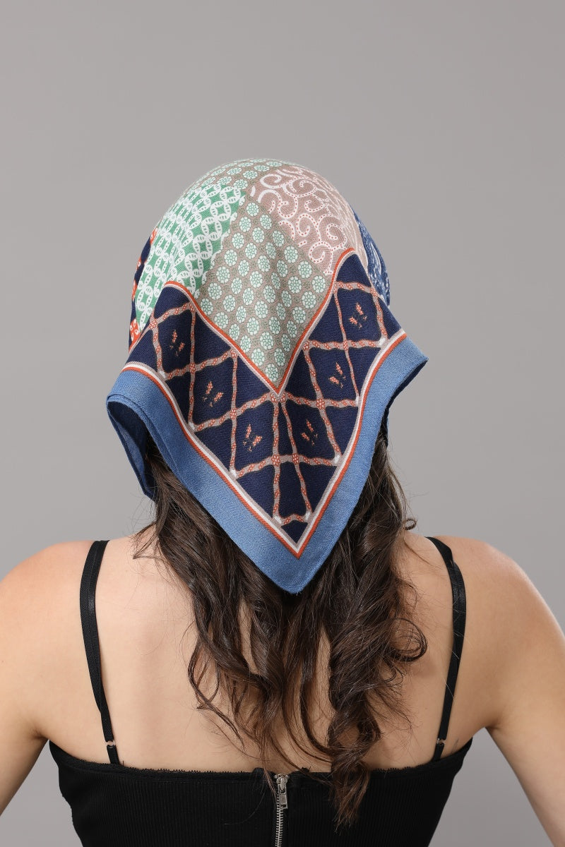 Women Artistic Scarf with Patchwork Floral & Dot Print Leto Collection