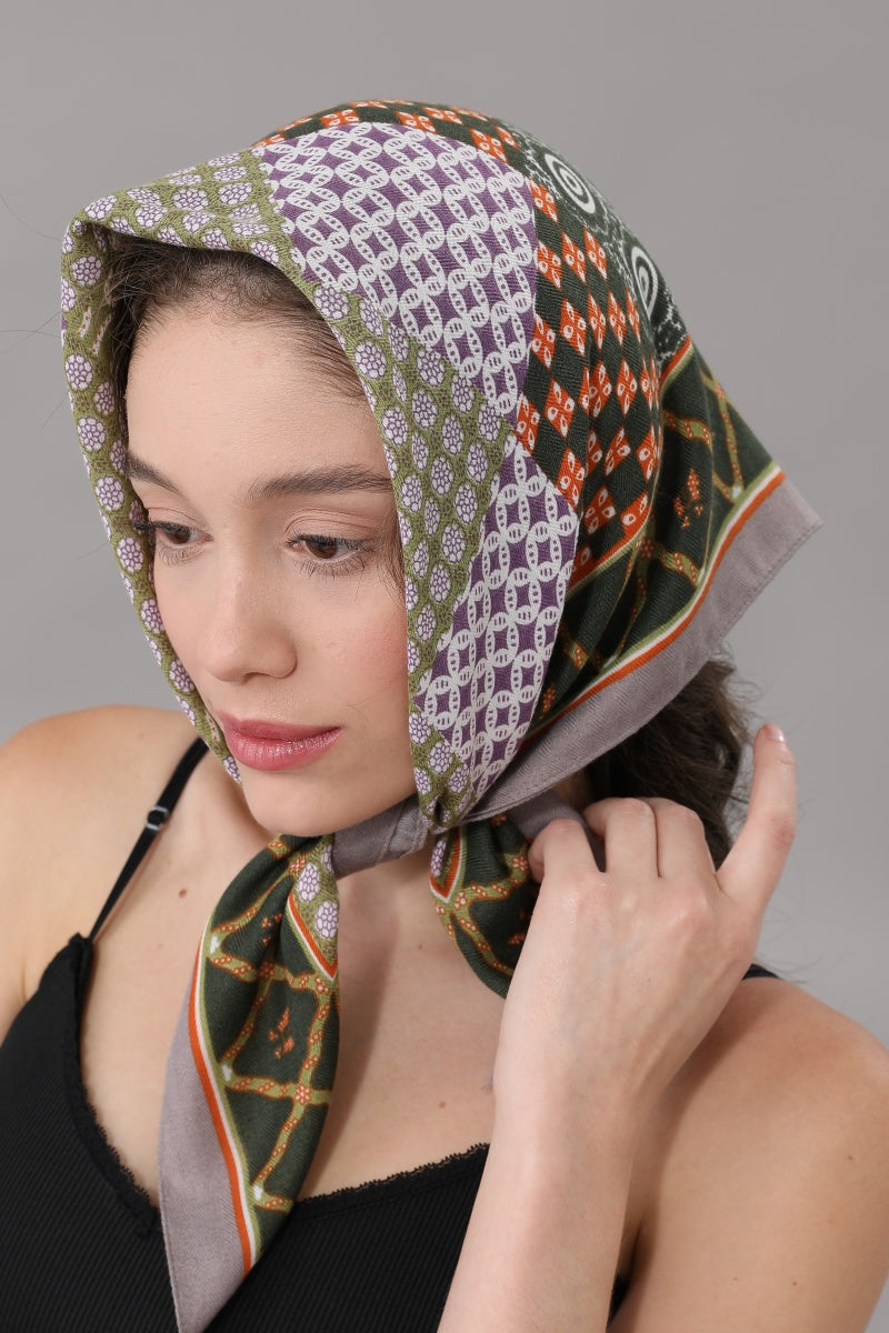 Women Artistic Scarf with Patchwork Floral & Dot Print Leto Collection
