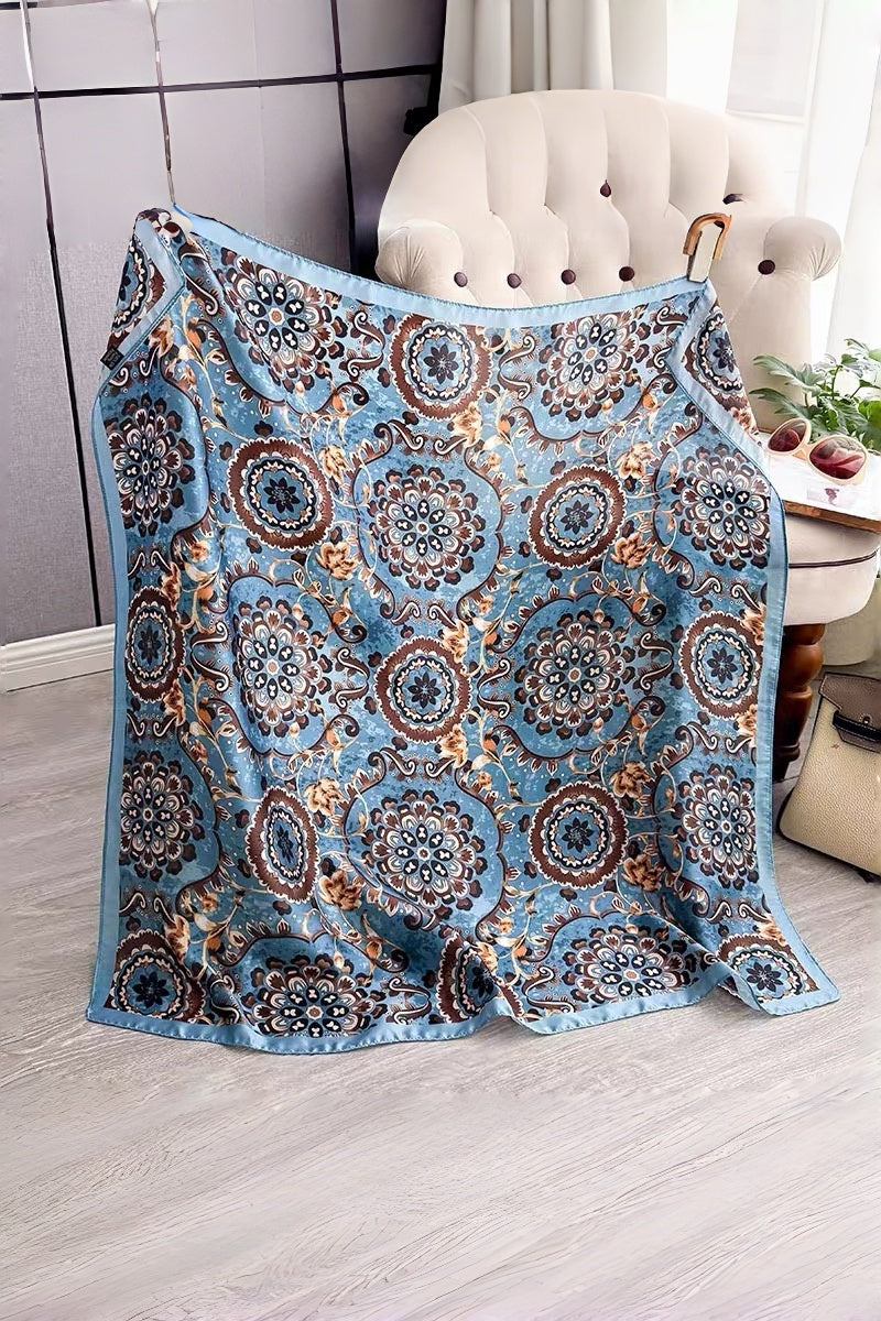 Vintage Medallion Floral Print Satin Square Scarf Leto Collection