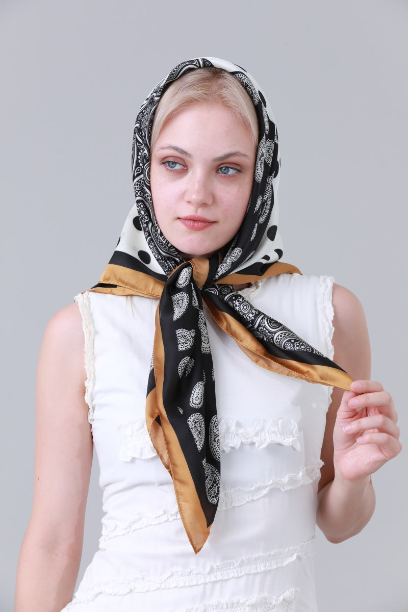 Women Stylish Satin Scarf with Paisley Dot Patchwork Motif Leto Collection