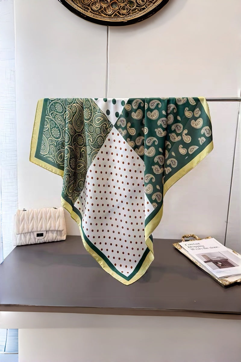 Women Stylish Satin Scarf with Paisley Dot Patchwork Motif Leto Collection