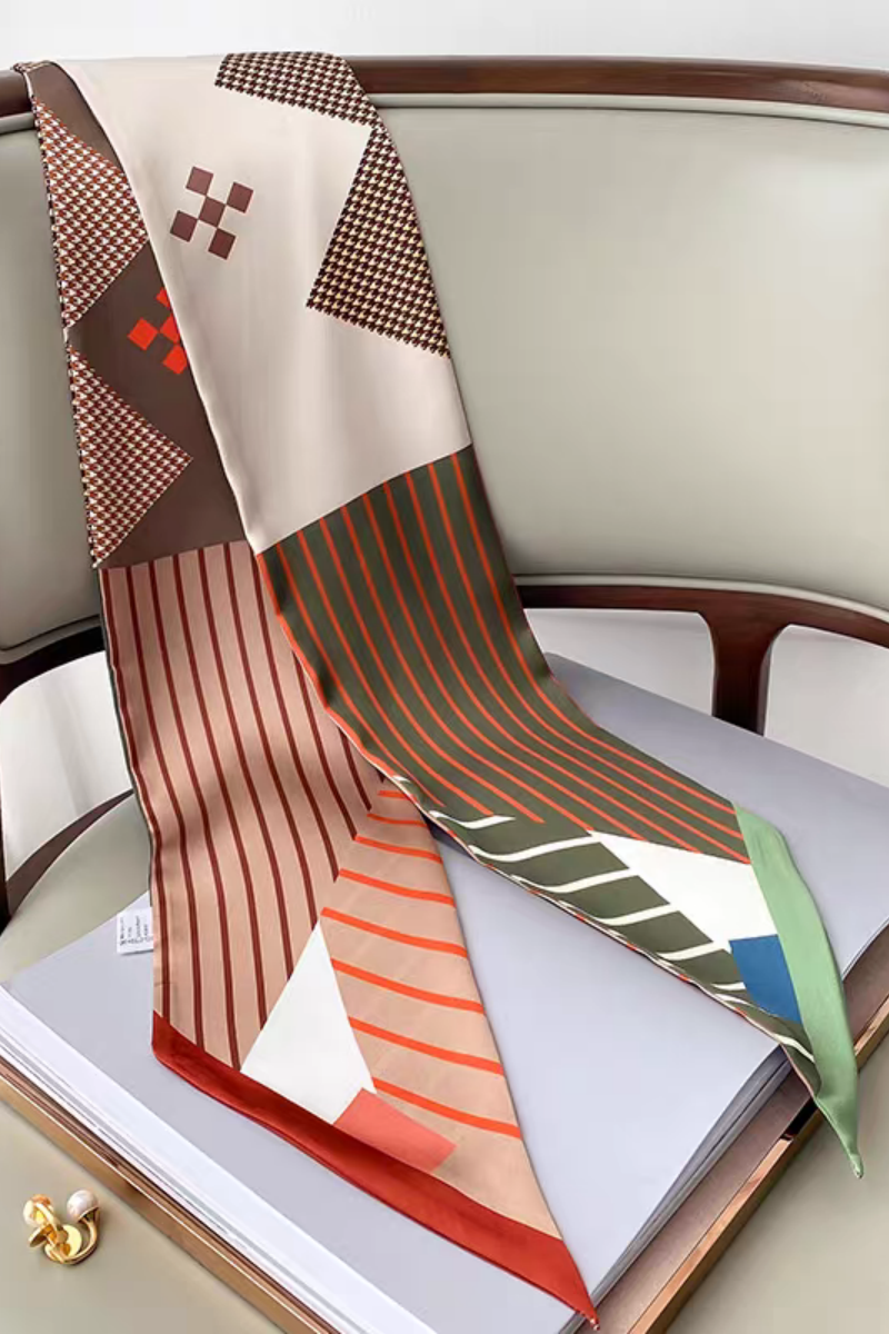 Women Thin Satin Scarf with Mixed Stripe Pattern Leto Collection
