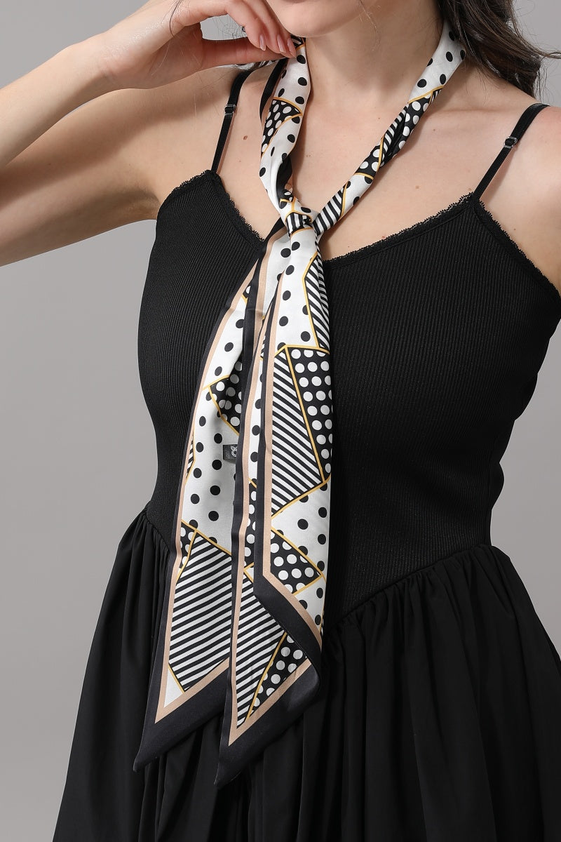 Women Narrow Polka Dot Geometric Decorative Satin Scarf leto-collection