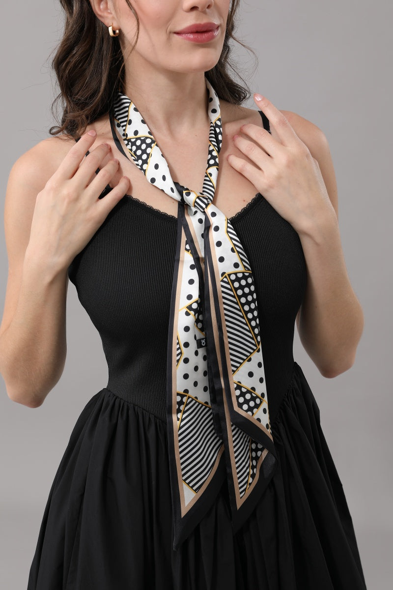 Women Narrow Polka Dot Geometric Decorative Satin Scarf leto-collection
