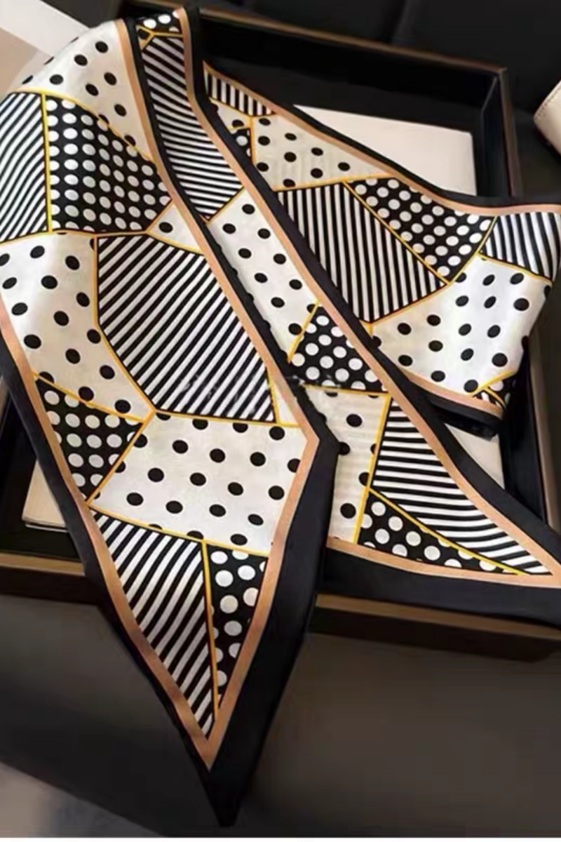 Women Narrow Polka Dot Geometric Decorative Satin Scarf leto-collection
