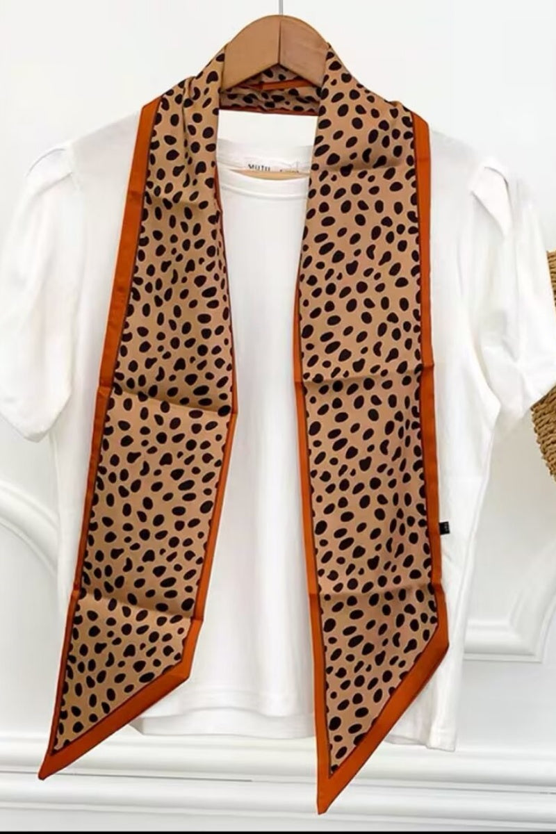 Leopard Print Border Skinny Satin Scarf for Women leto-collection