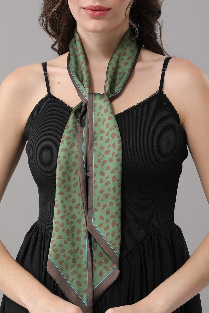 Leopard Print Border Skinny Satin Scarf for Women leto-collection